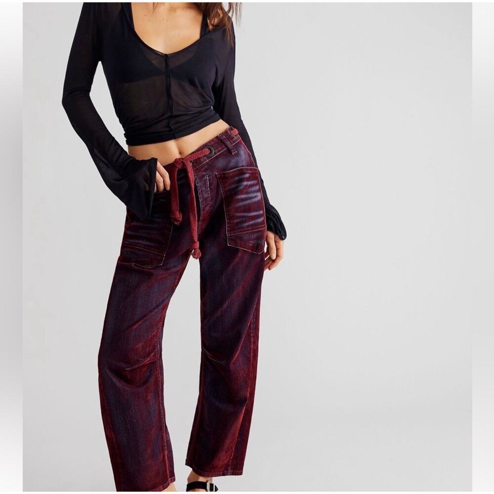 NWOT We The Free Moxie Flocked Pull-On Barrel Jeans | Wine Tasting | Size 25